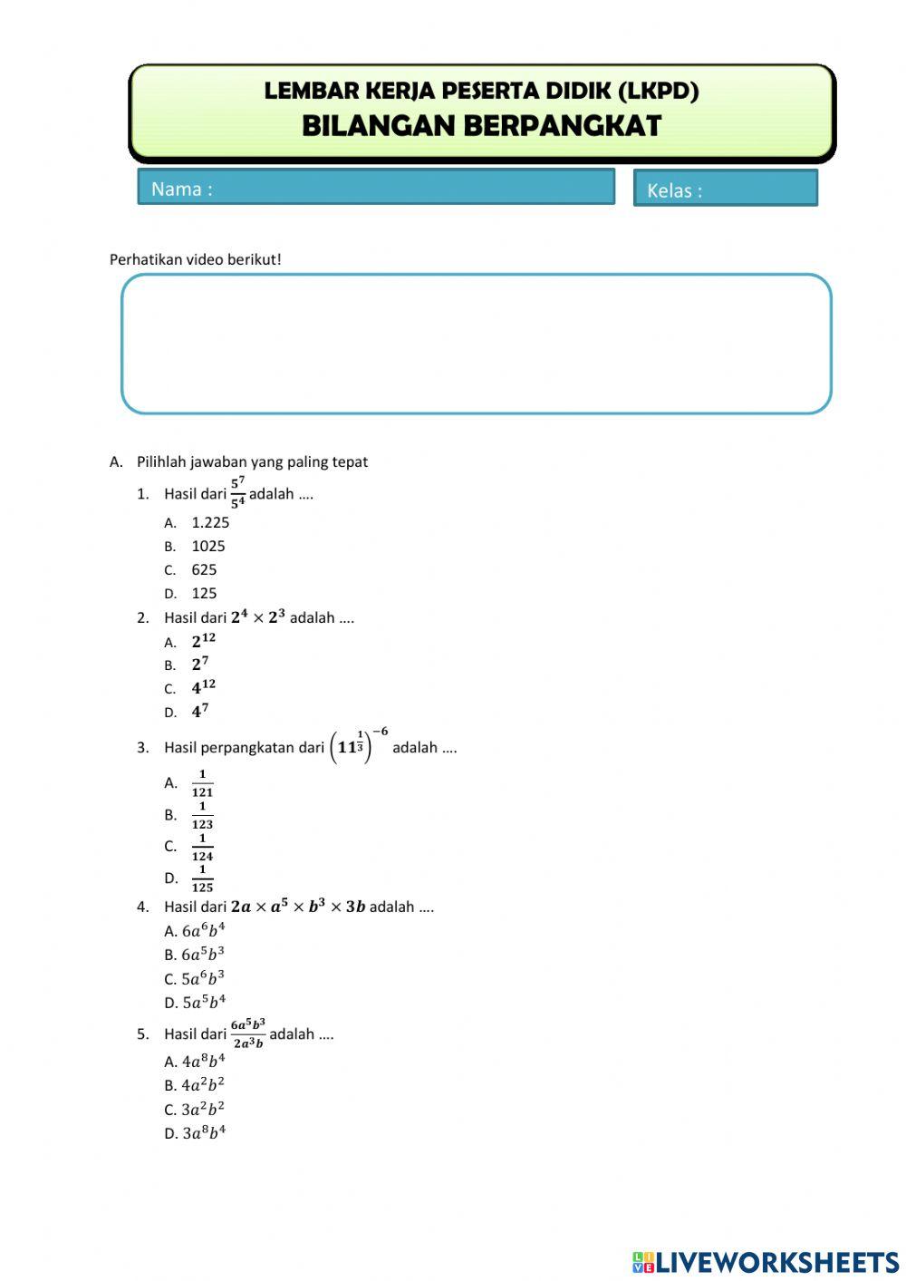 LKPD BILANGAN BERPANGKAT