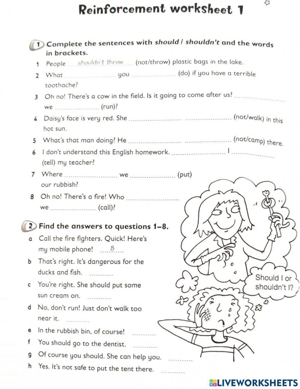 Worksheet for should shouldn't