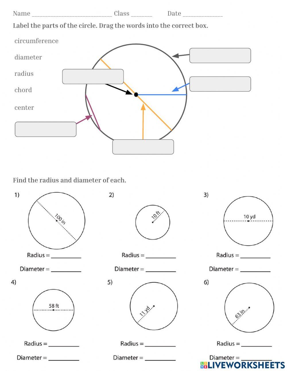 Circle RadiusDiameter mrathan Live Worksheets