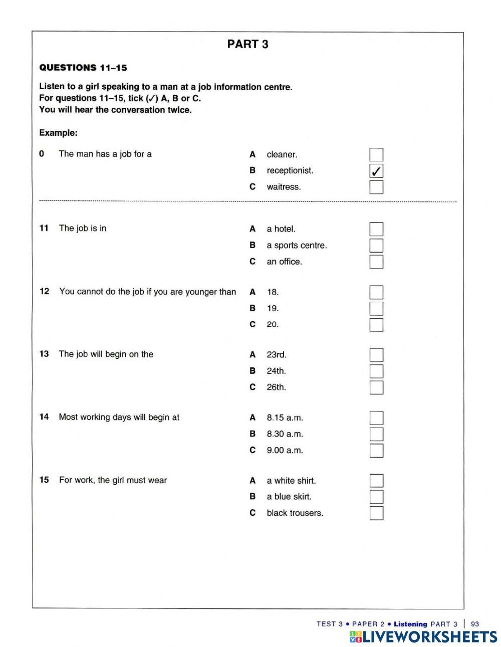 KET EXTRA - TEST 3 - PART 3, 4, 5