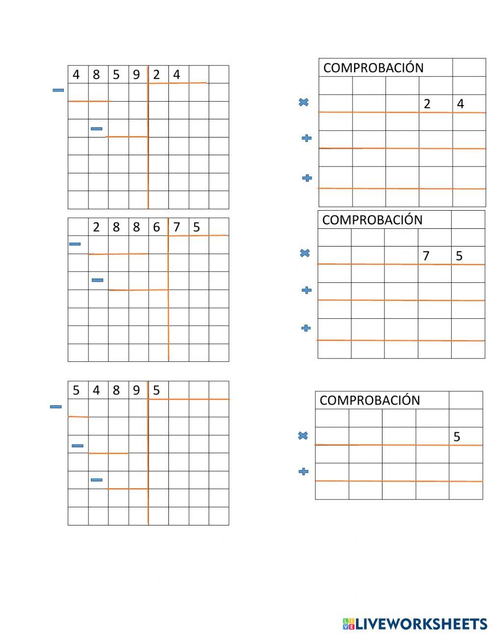 Divisiones para 1 y 2 cifras
