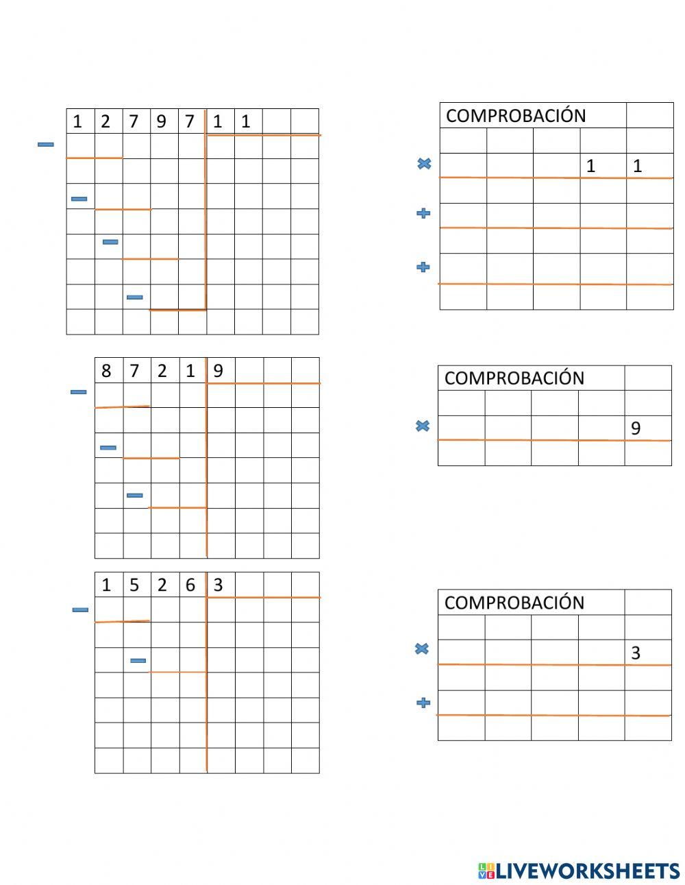 Divisiones para 1 y 2 cifras