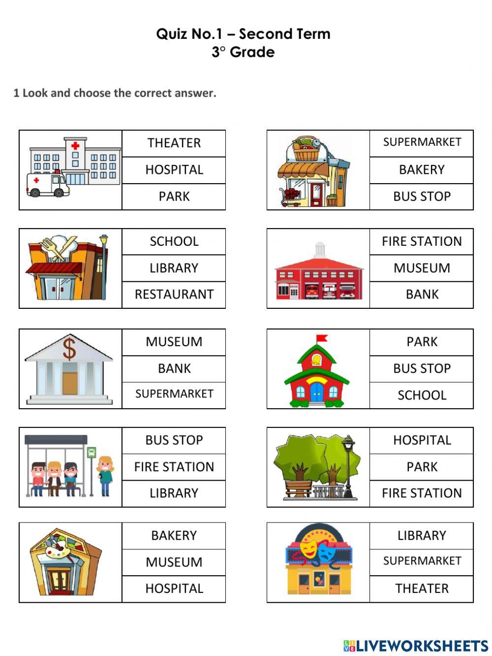 3° Quiz No.1 - Prepositions of places and Places of the city