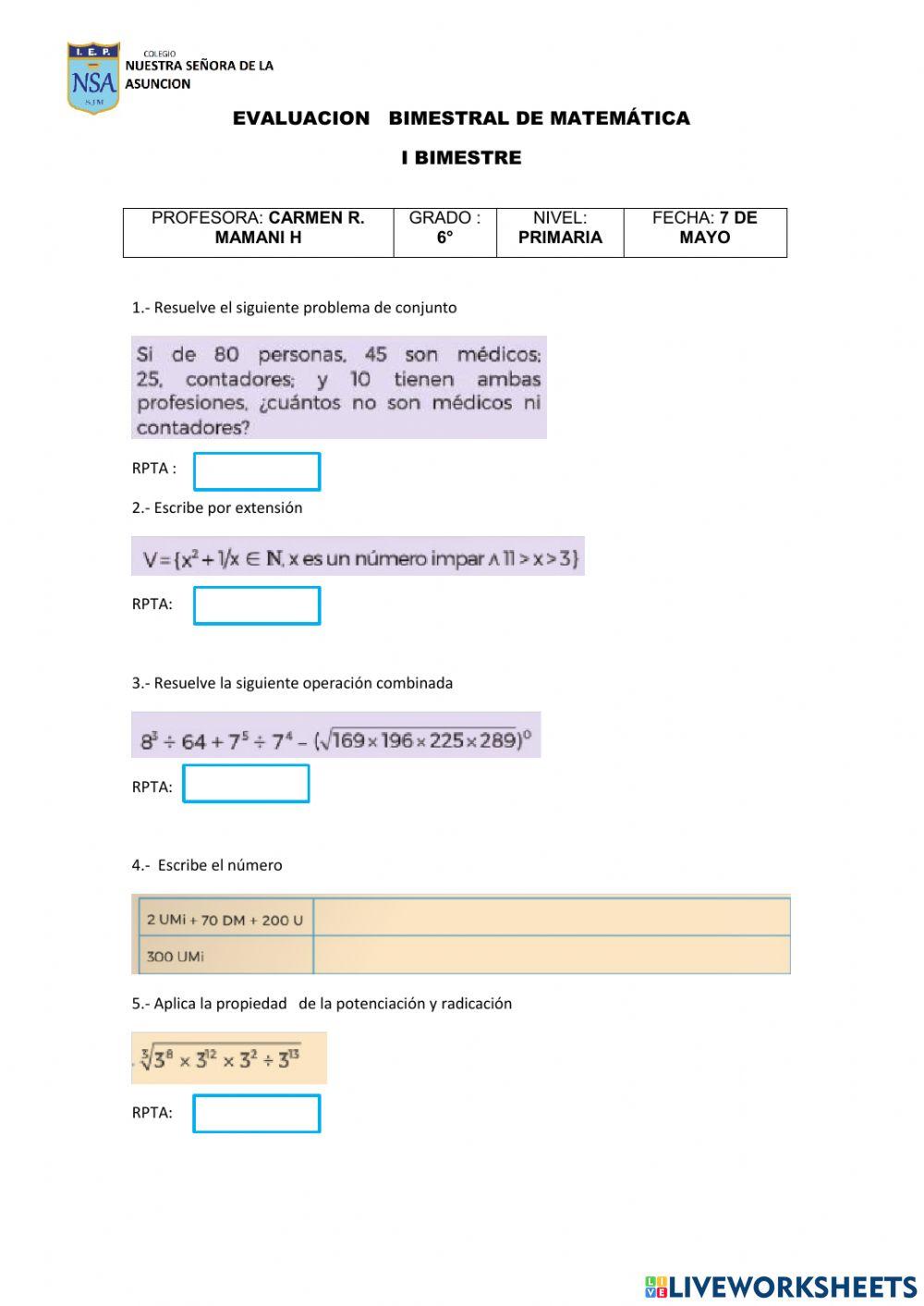 Nsa bimestral matemática