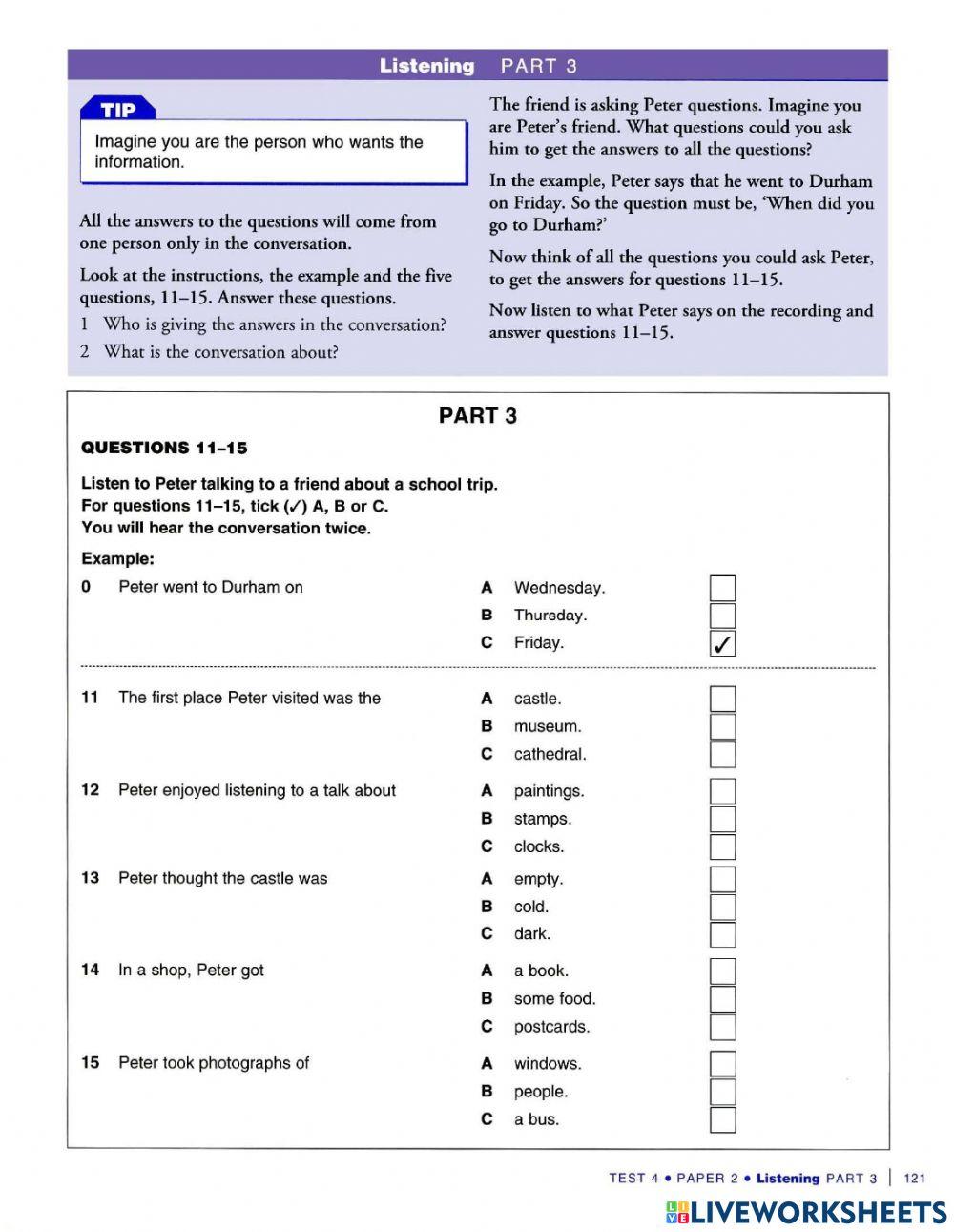 Ket extra Test 4- Listening- part 3, 4, 5