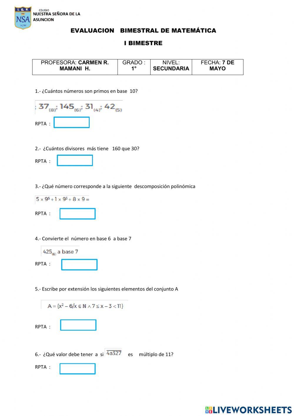 Nsa bimestral matemática