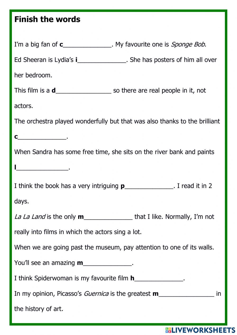 Culture (music.art, litereature, theatre. film)