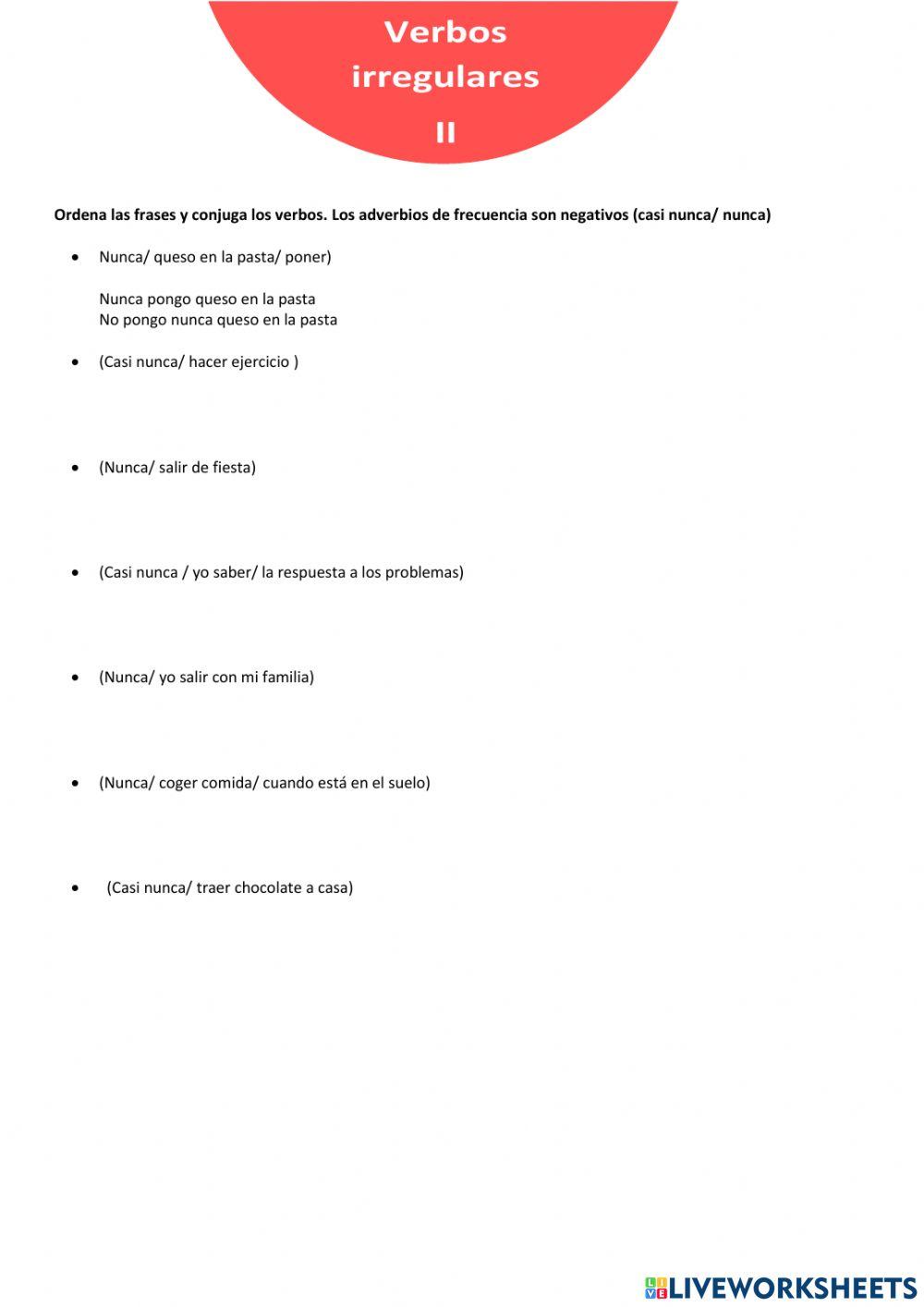 Adverbios de frecuencia negativos worksheet Live Worksheets Adverbios de frecuencia negativos worksheet Live Worksheets