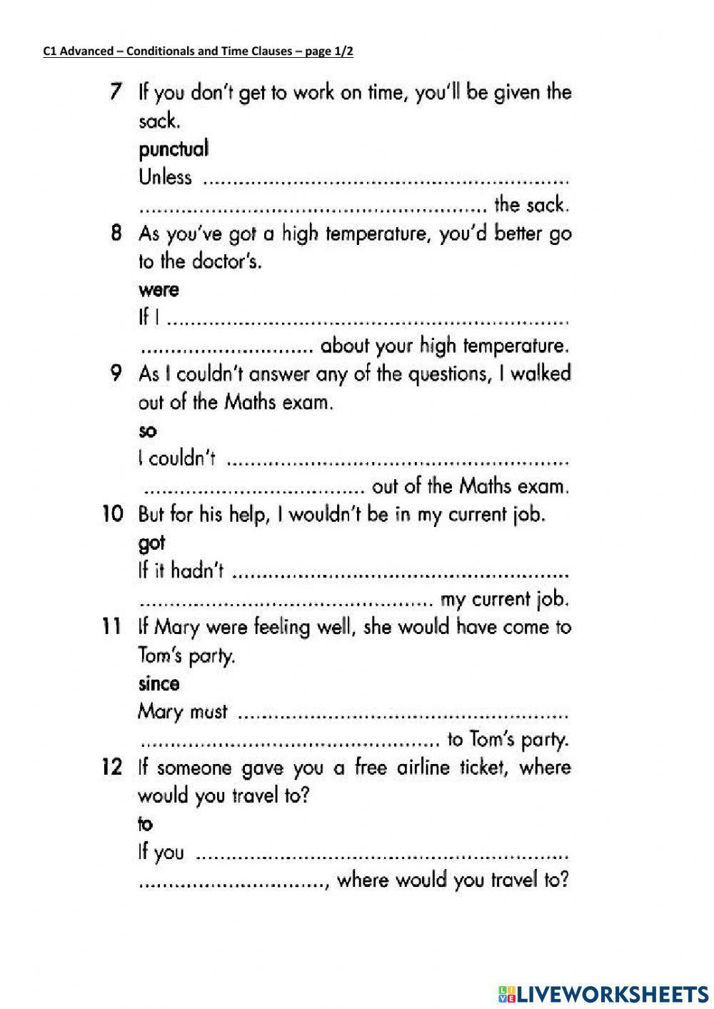 C1 Advanced - Conditionals and Time Clauses