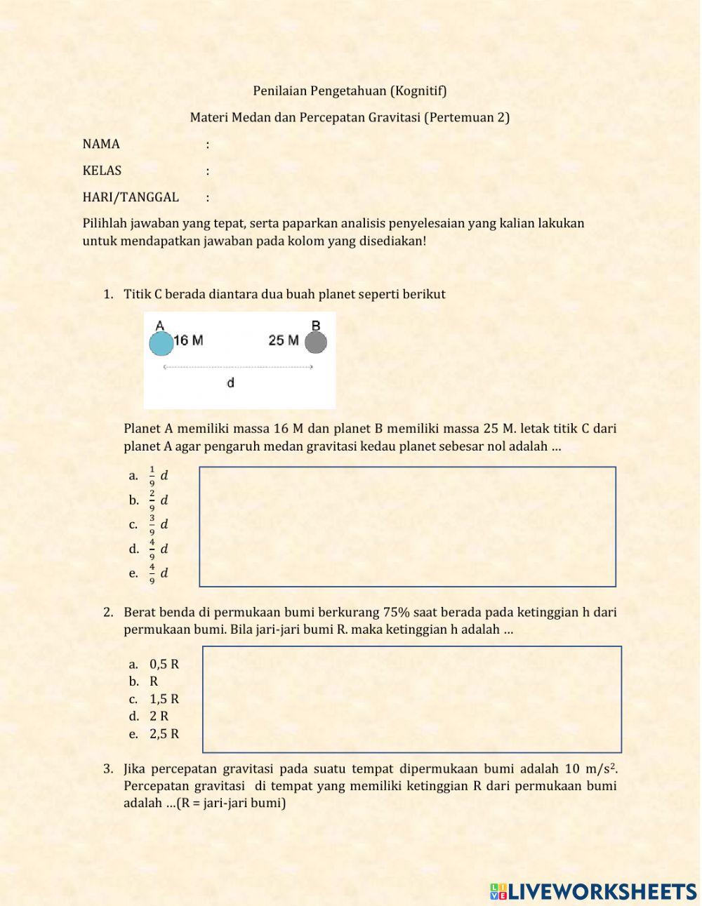 Penilaian Kognitif percepatan gravitasi