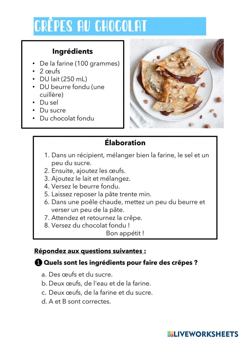Compréhension écrite recette