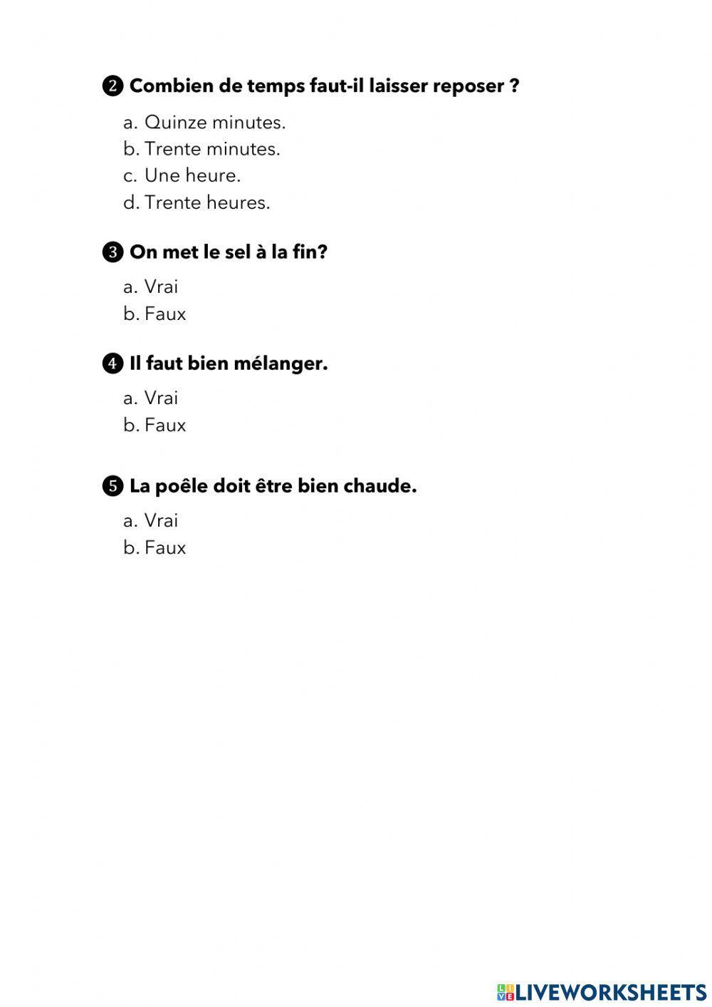 Compréhension écrite recette