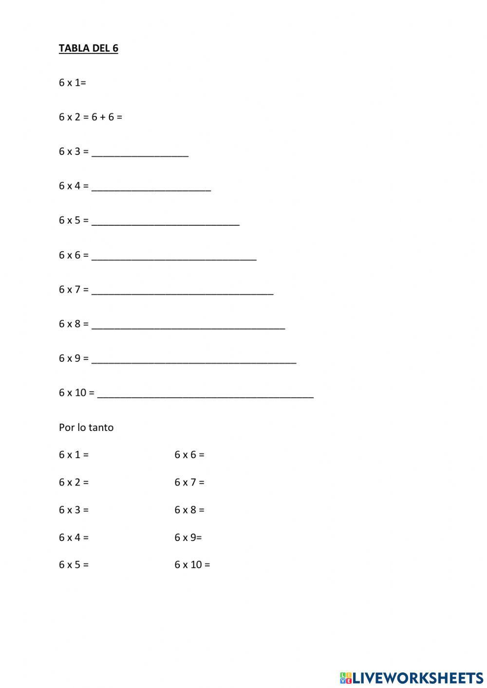 Tablas. Repaso hasta 6