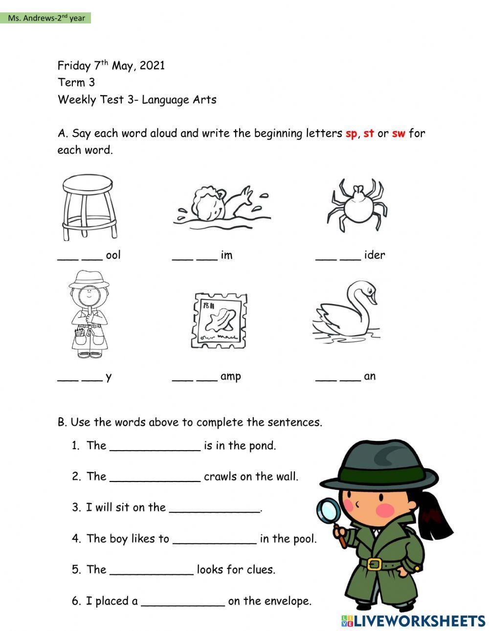 Term 3 Weekly Test 3- Language Arts