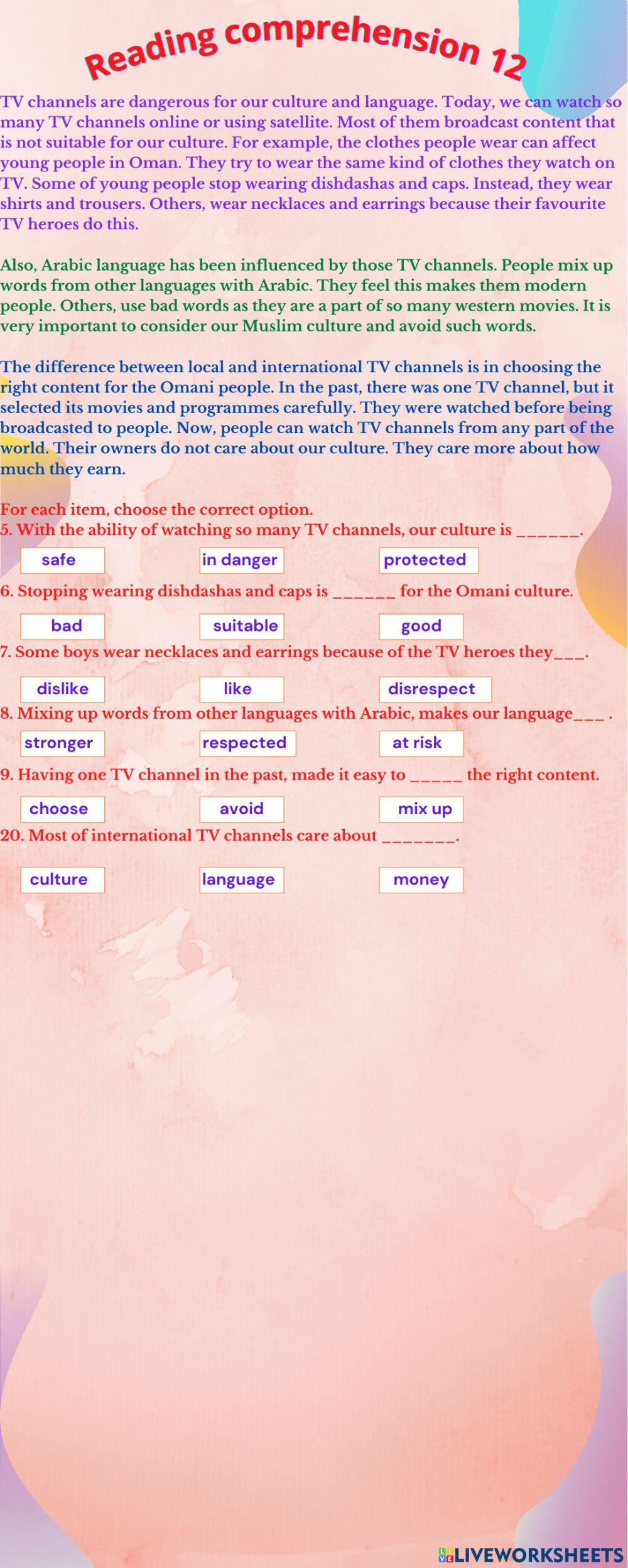 Reading ( Exercise 12 )