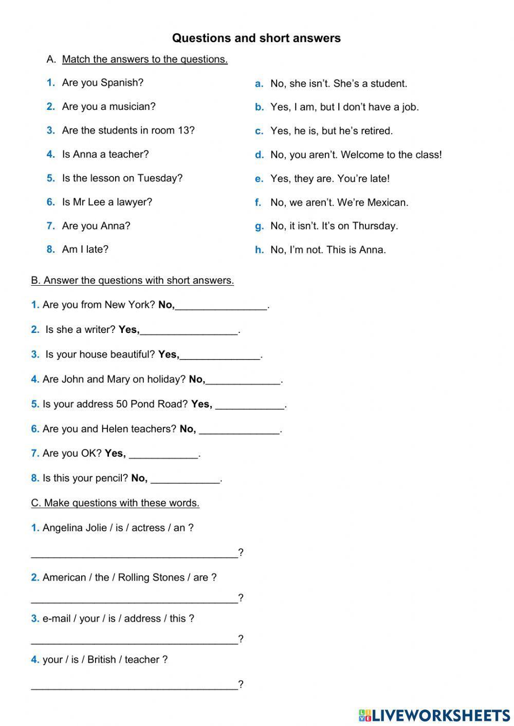 Be questions and short answers