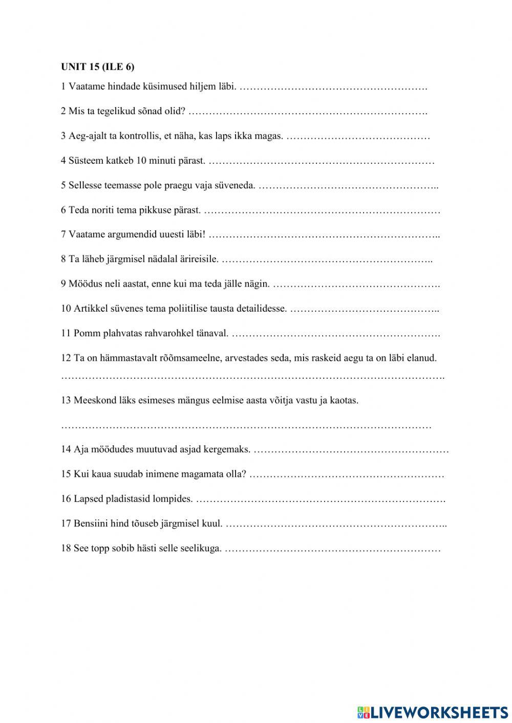 Vocabulary 15 (ILE 6)