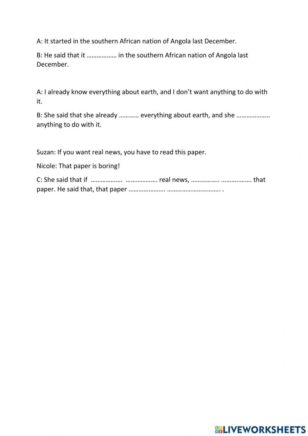 Reported Speech Exercise