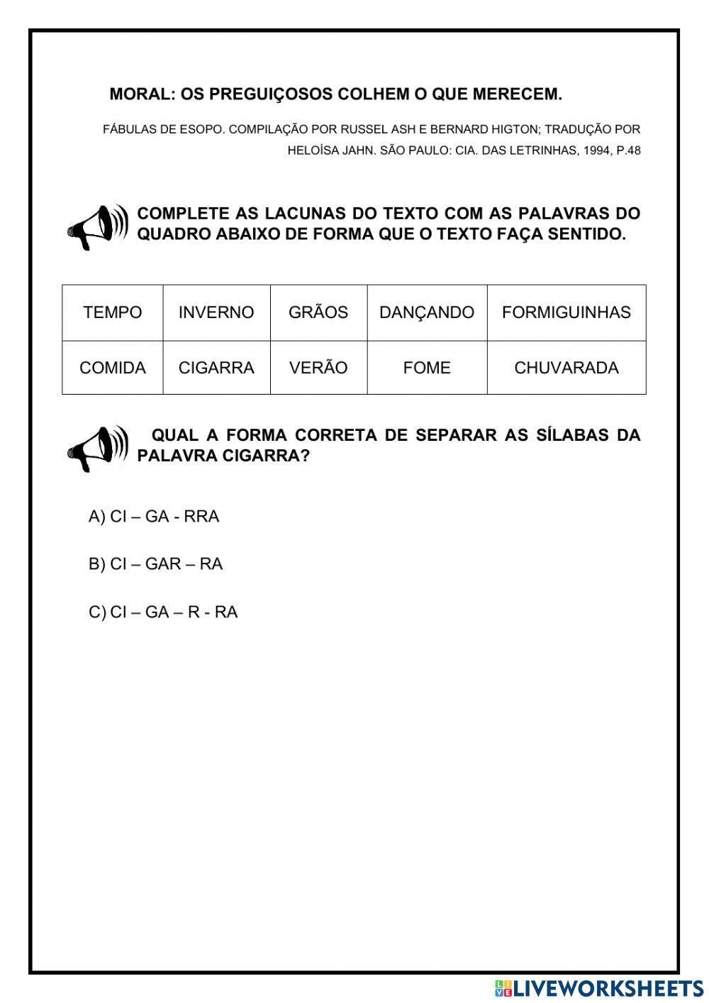 A cigarra e as formigas
