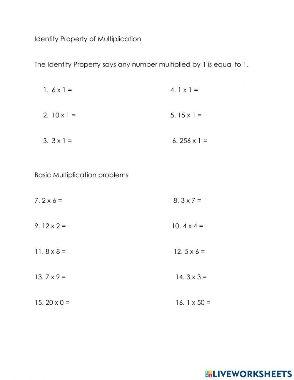 981928 identity of multiplication basic facts