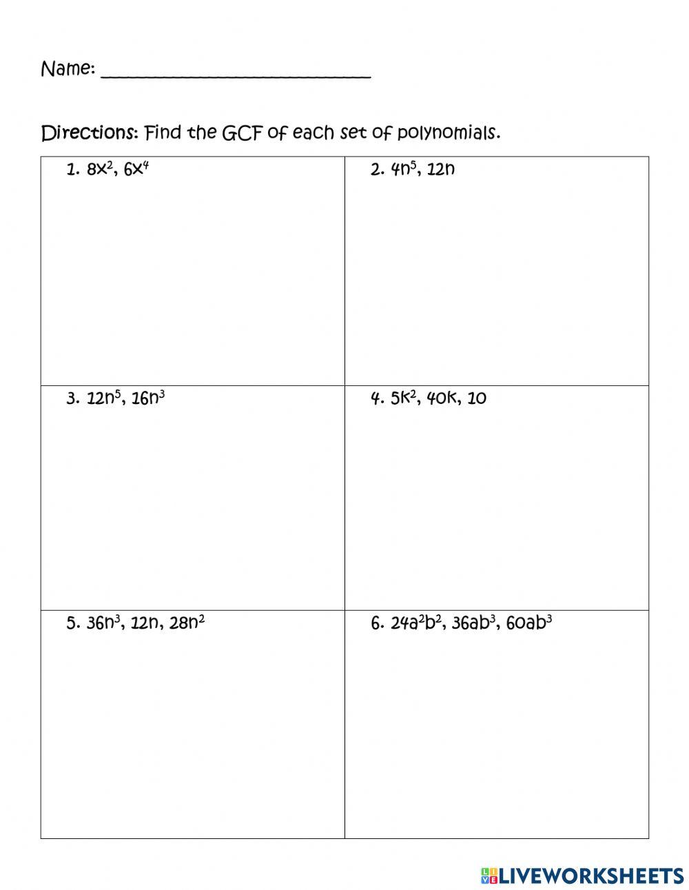 Finding the GCF of a group of Polynomials 3007836 | jkatz