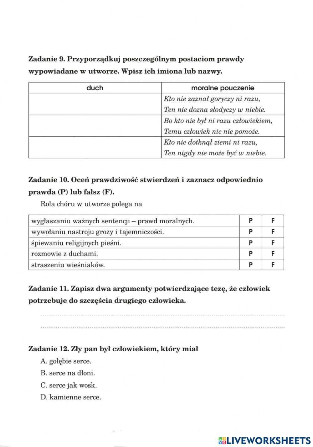 Dziady Cz 2 Test Szczegółowy 982169 | Test - Dziady cz.II | K_Ula | LiveWorksheets