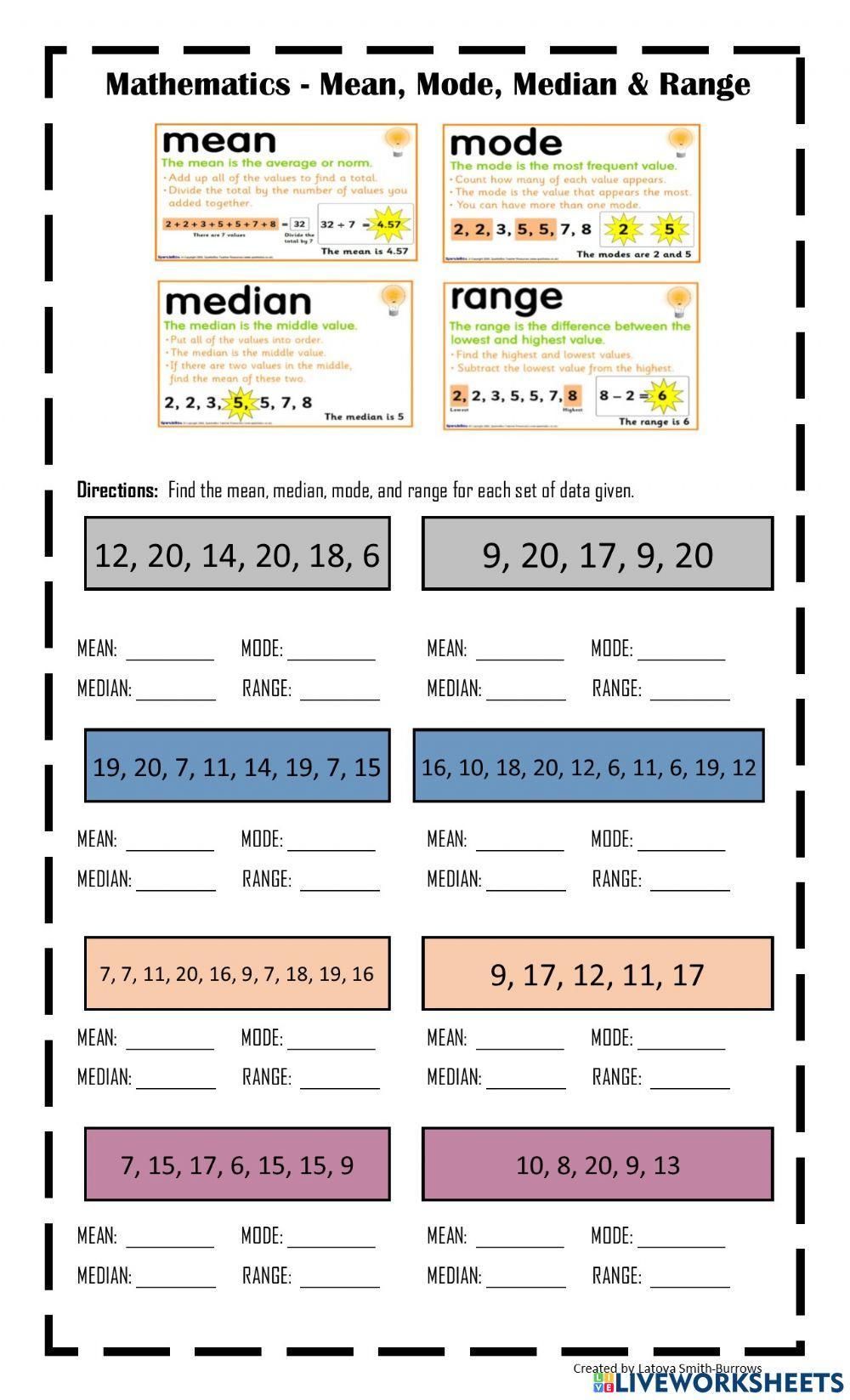 Mean, Mode, Median and Range