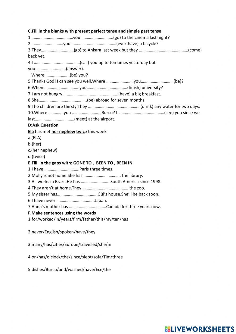 Present perfect tense ii