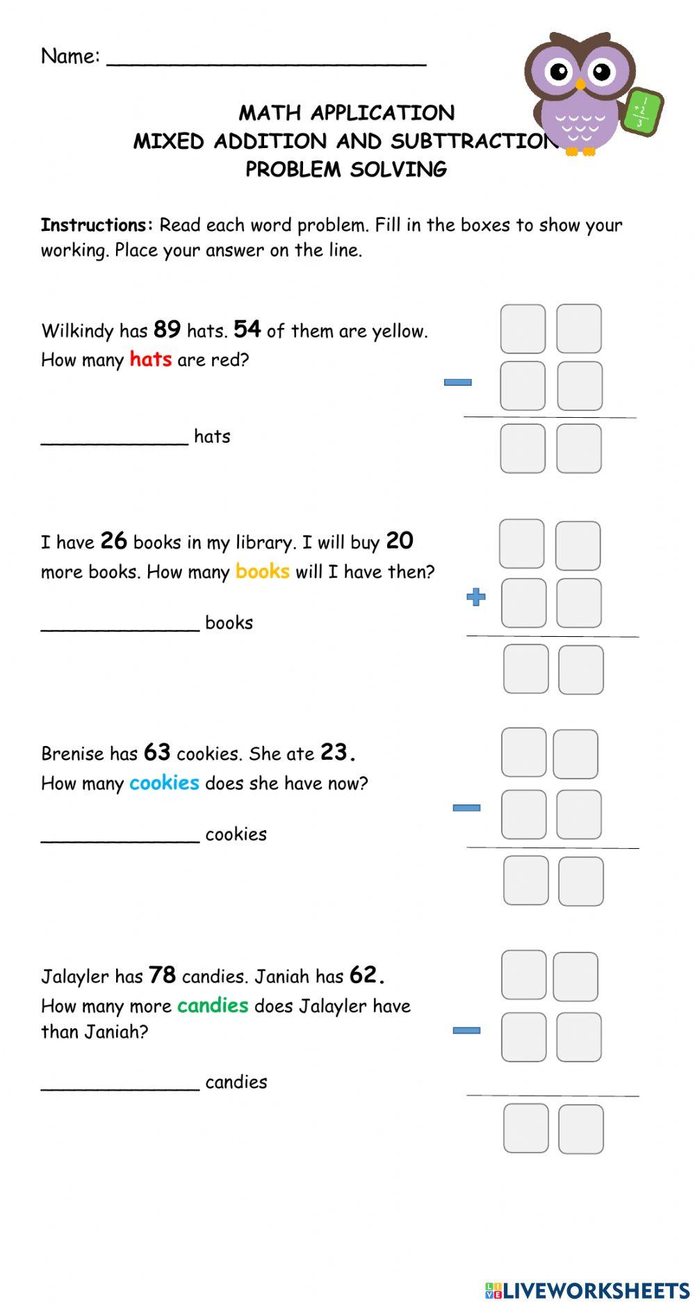 Addition and Su… | Free Interactive Worksheets | 982189