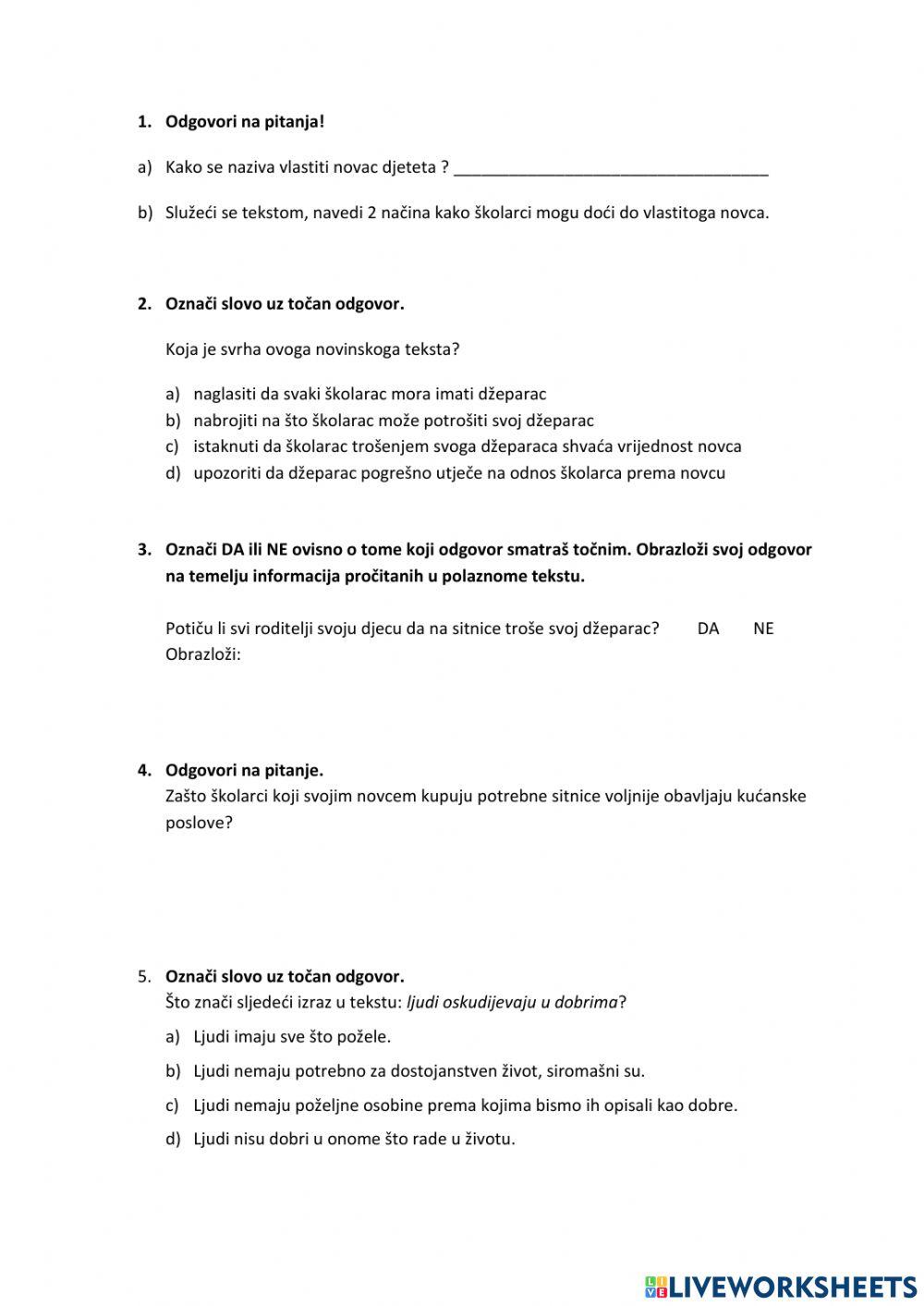 Što bi školarci trebali plaćati svojim džeparcem?