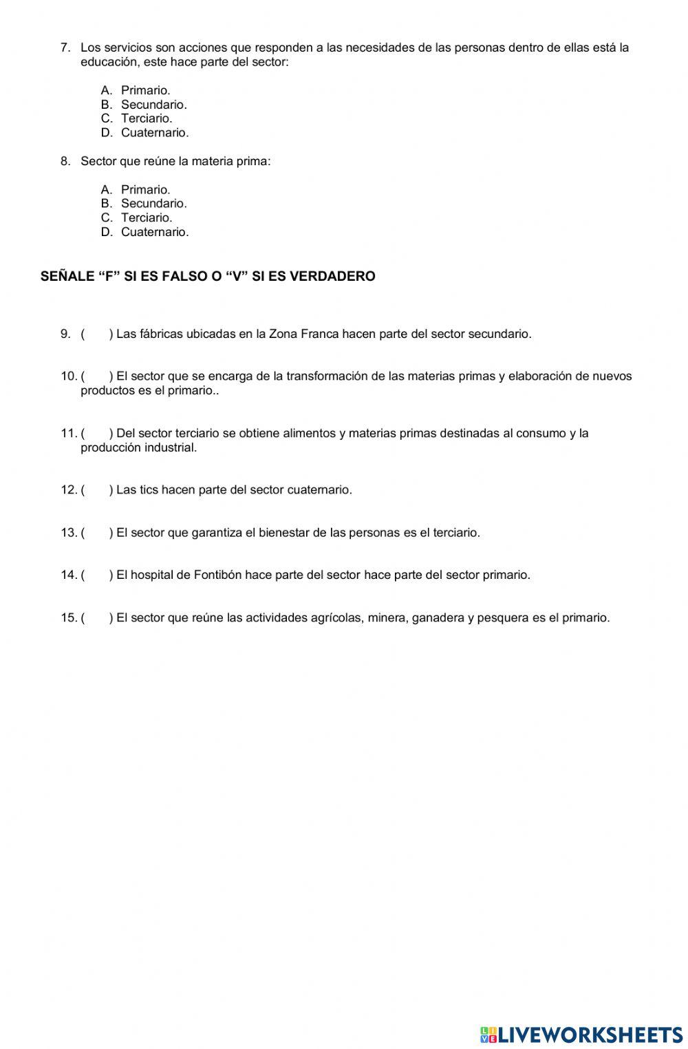 Quiz sectores de la economía