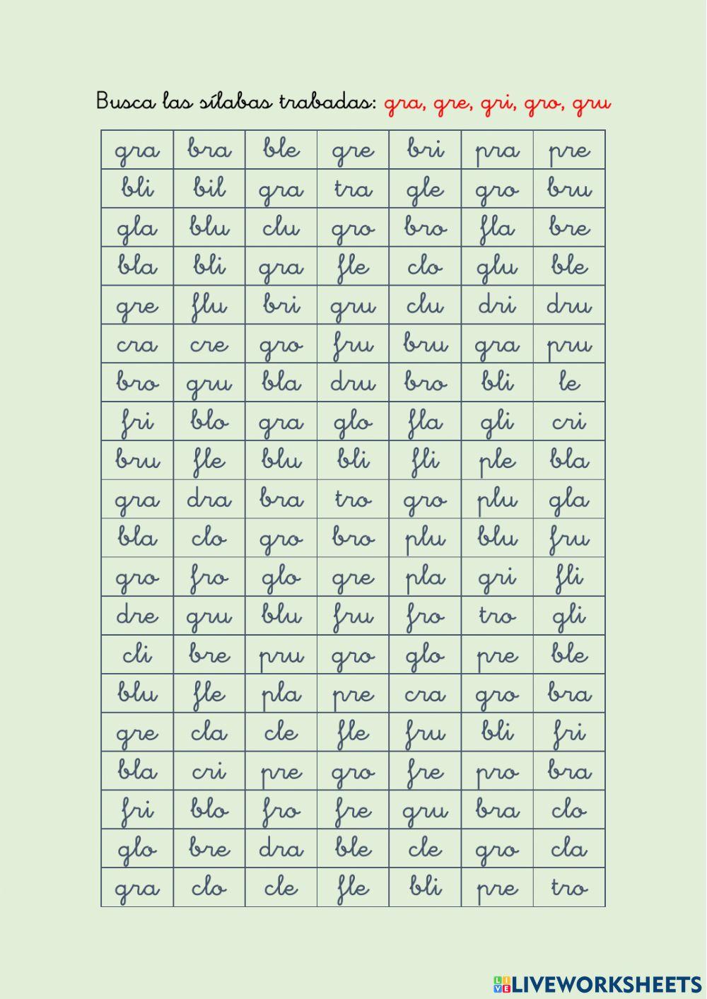 Grupos consonánticos GR