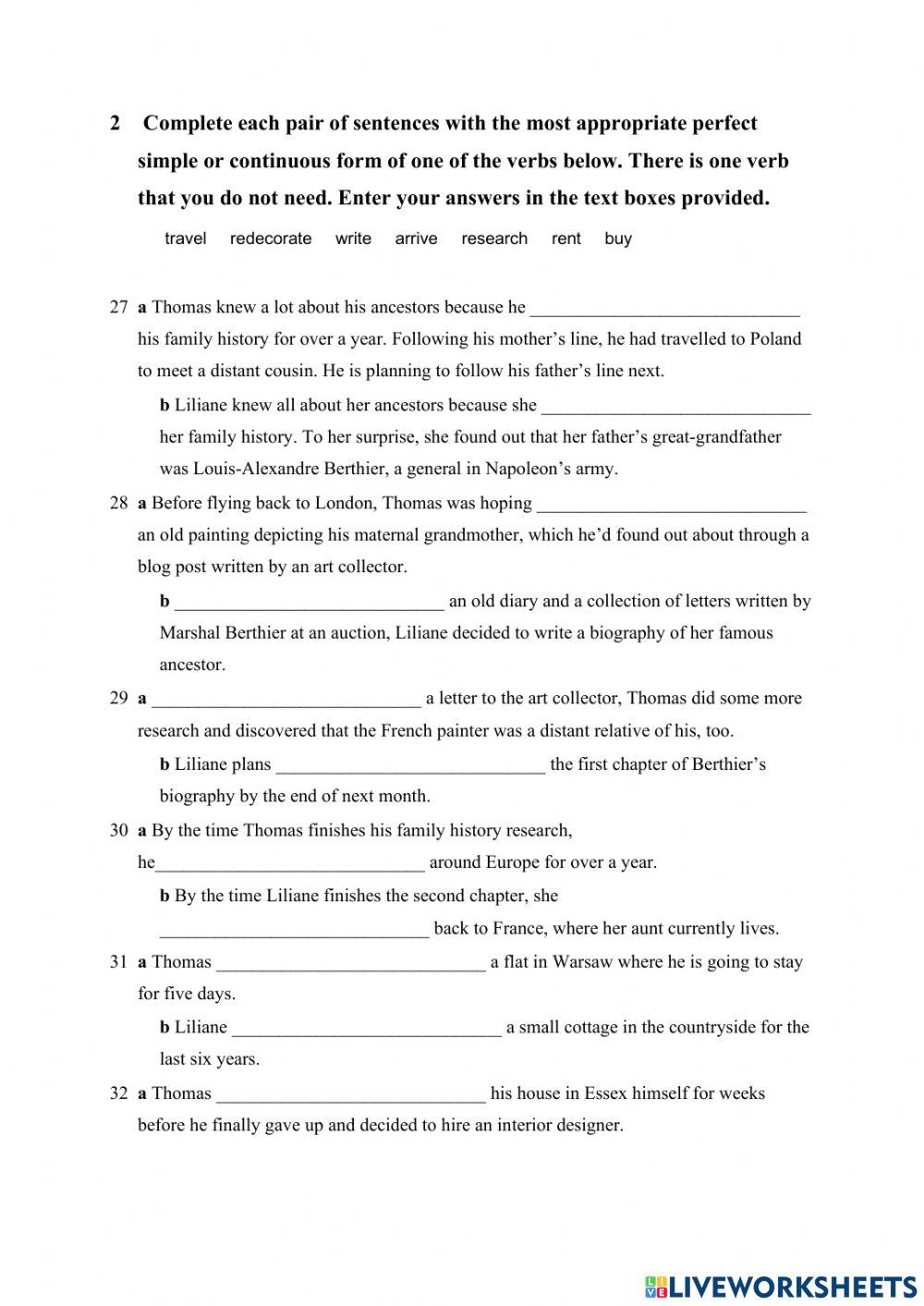 The Perfect Aspect Of The Verb Worksheet Live Worksheets