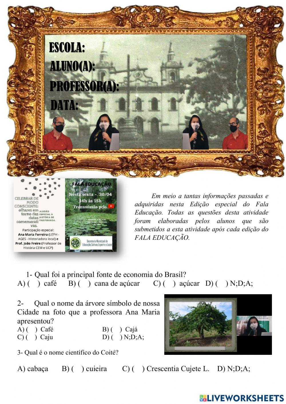 Fala EDUCAÇÃO DE 01 DE MAIO