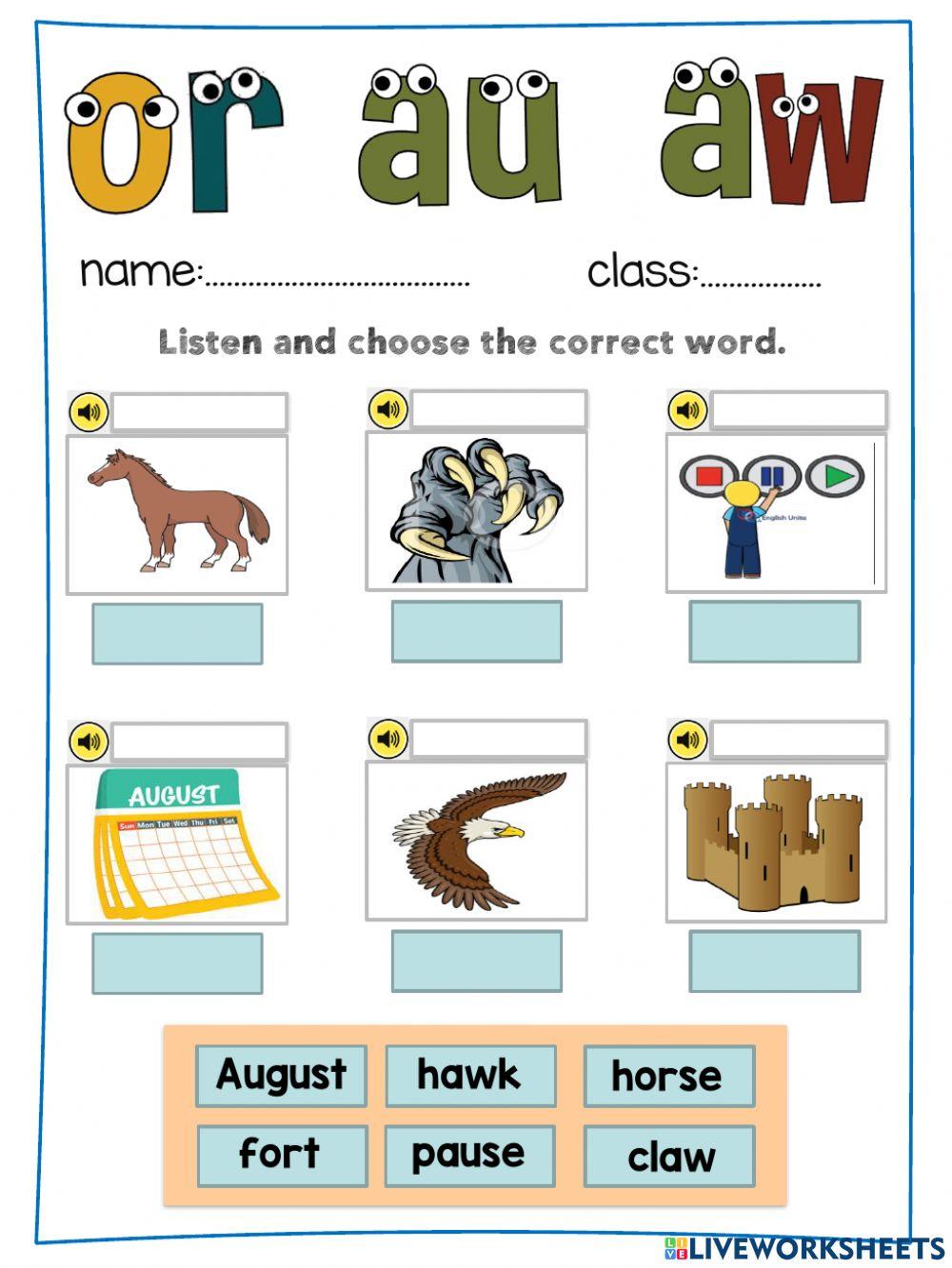 982715 Jolly Phonics or au aw Amal LiveWorksheets