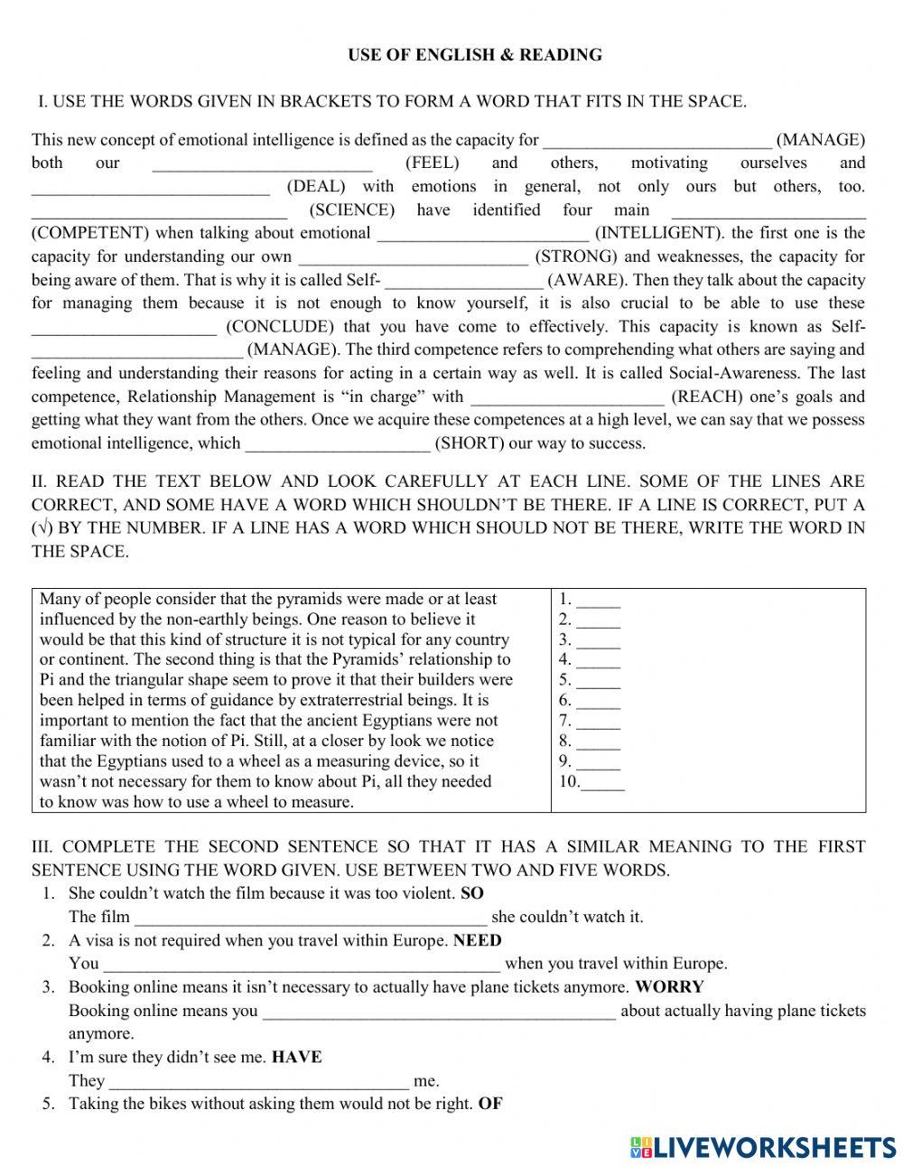 Reading and use of English