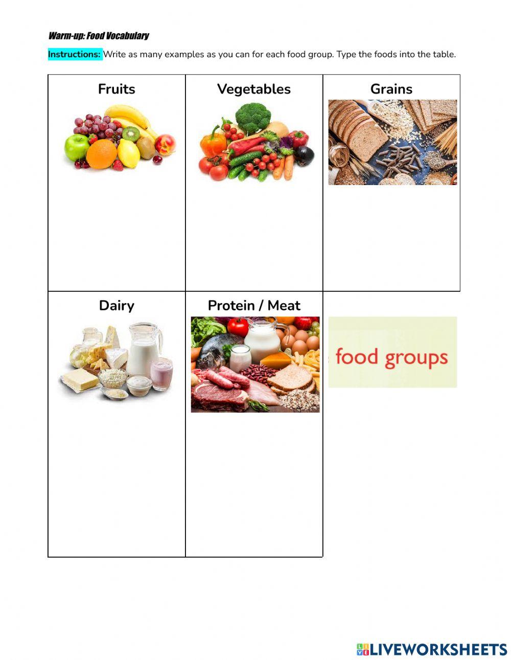 Food Vocabulary Warm-up