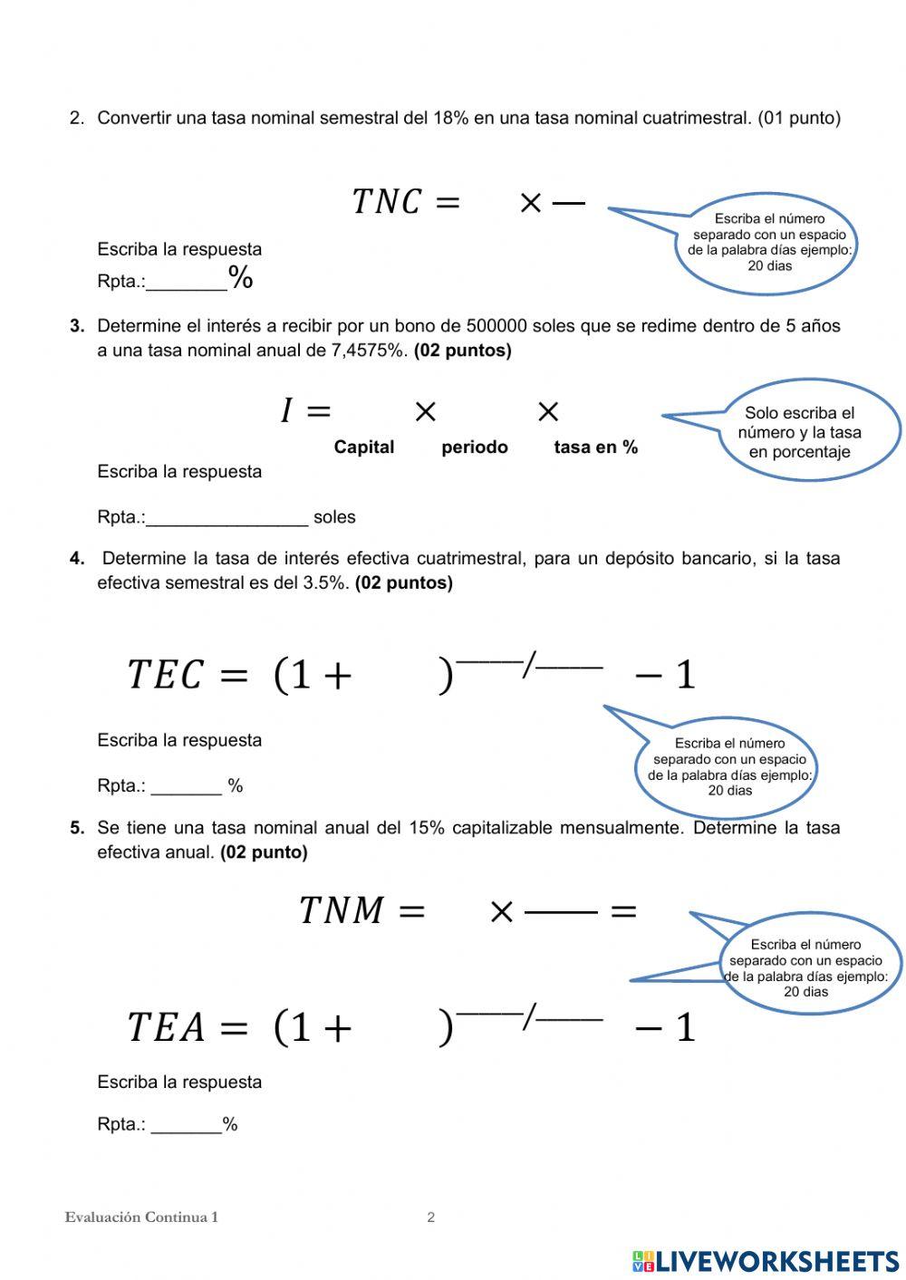 Conversiones Tasas Nominales y Efectivas A