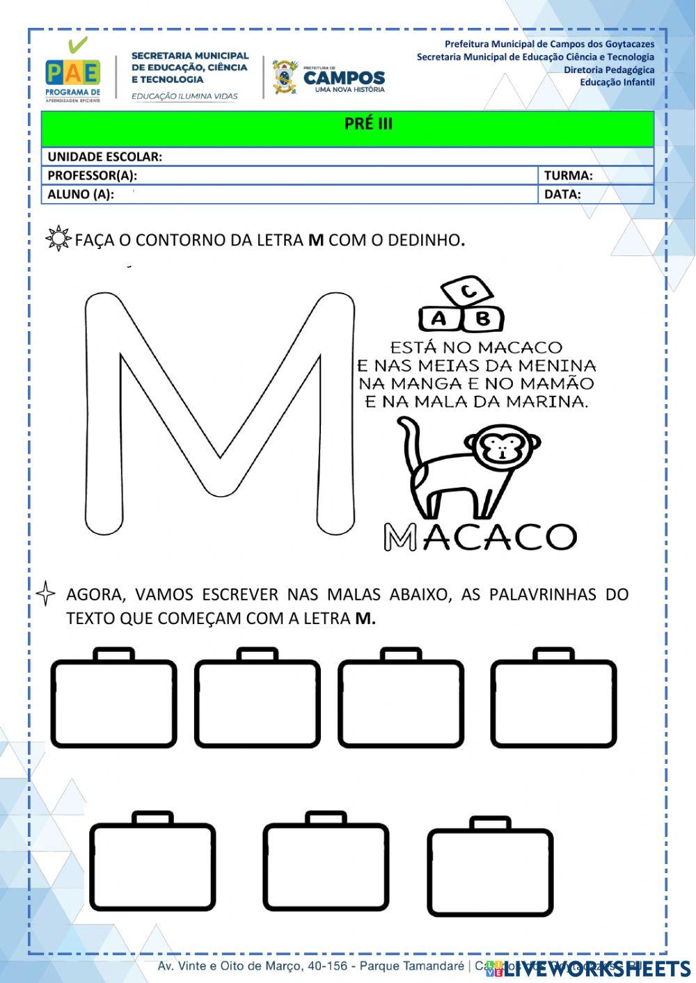 Trabalhando a letra M