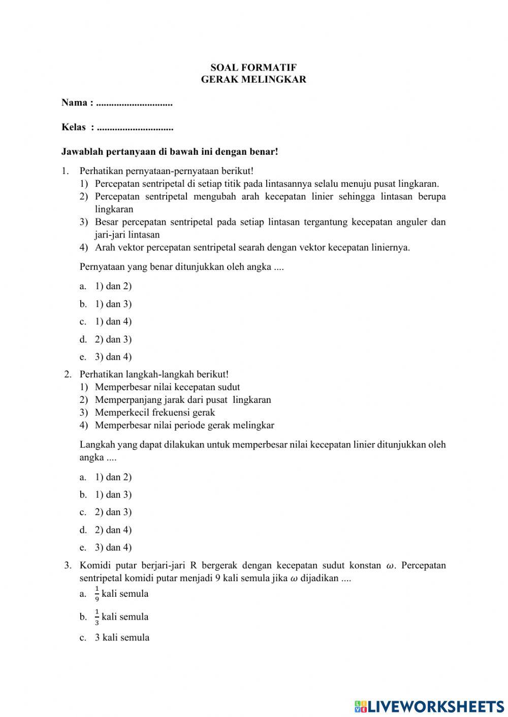 Tes formatif gerak melingkar