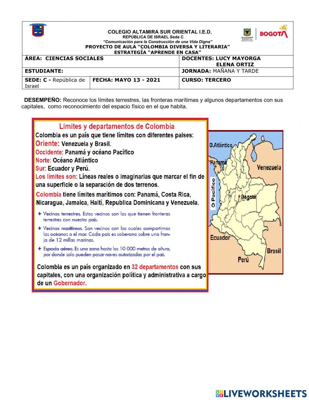 Límites y departamentos de Colombia