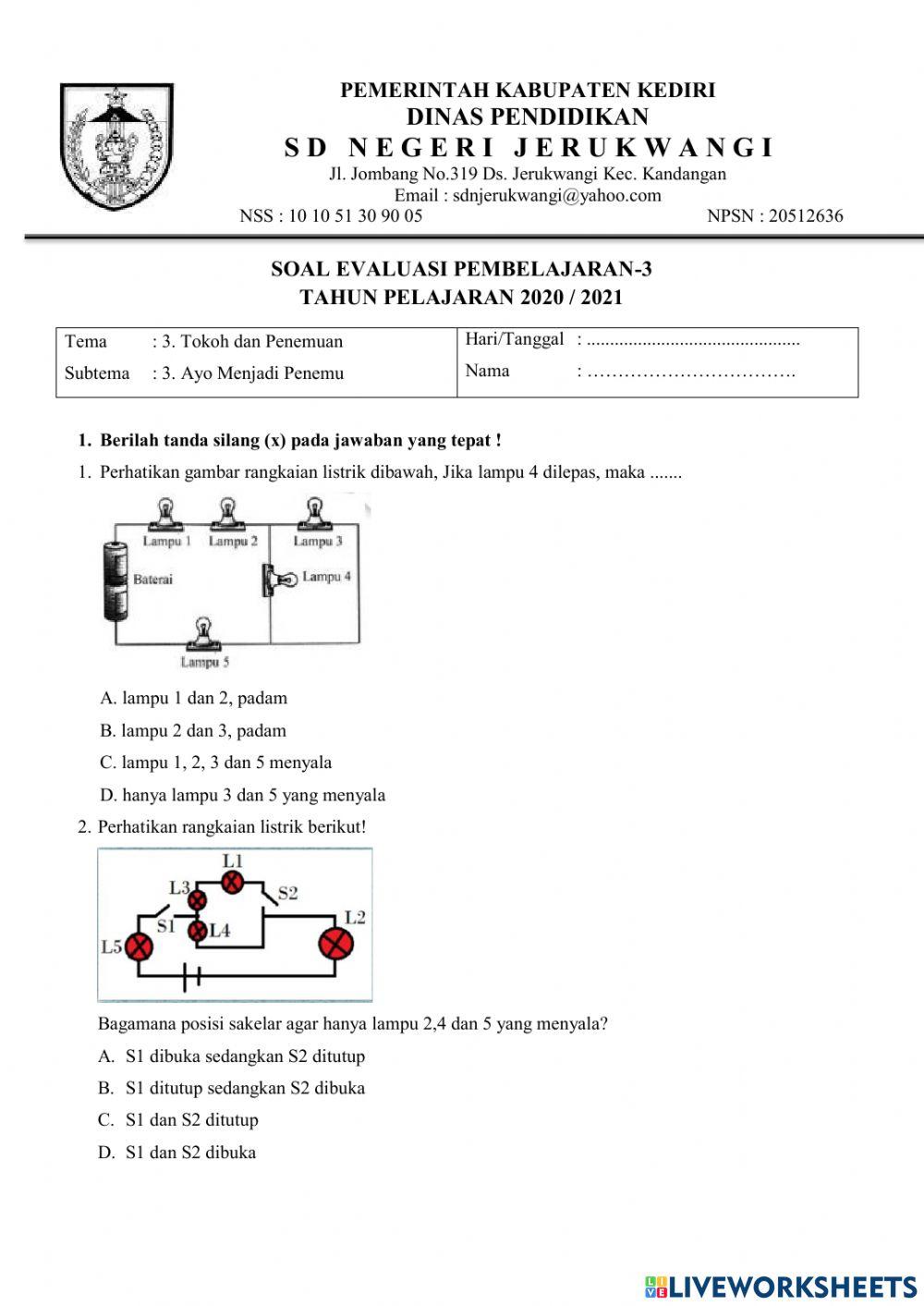 Soal evaluasi rangkaian listrik