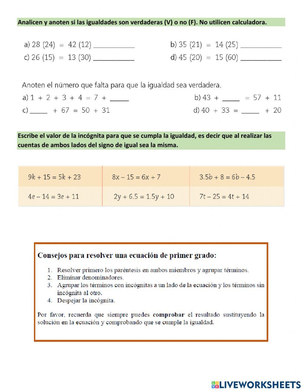 Ecuaciones de primer grado