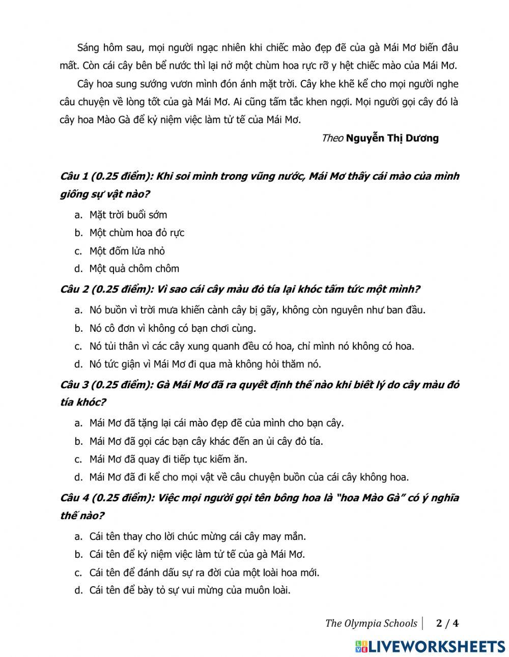 TV3 - Đề PT 2021 - 2022 - Dành cho HS