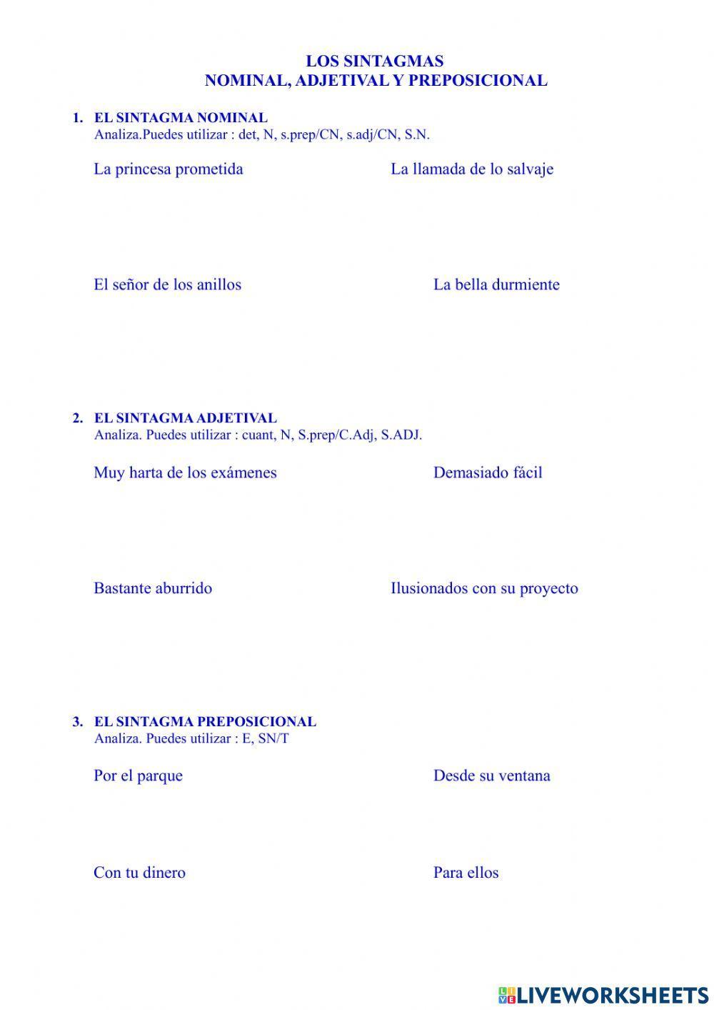 Sintagmas nominal, adjetival, preposicional