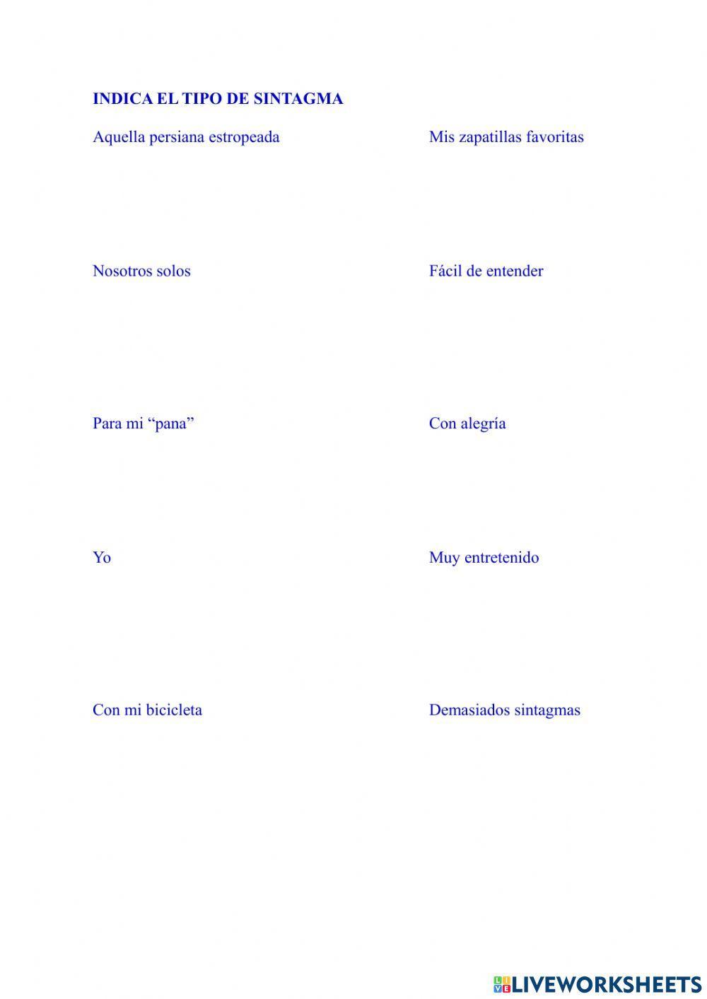 Sintagmas nominal, adjetival, preposicional