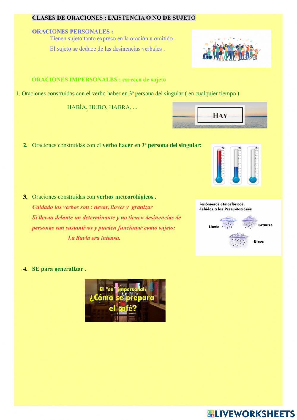 Oraciones personales e impersonales