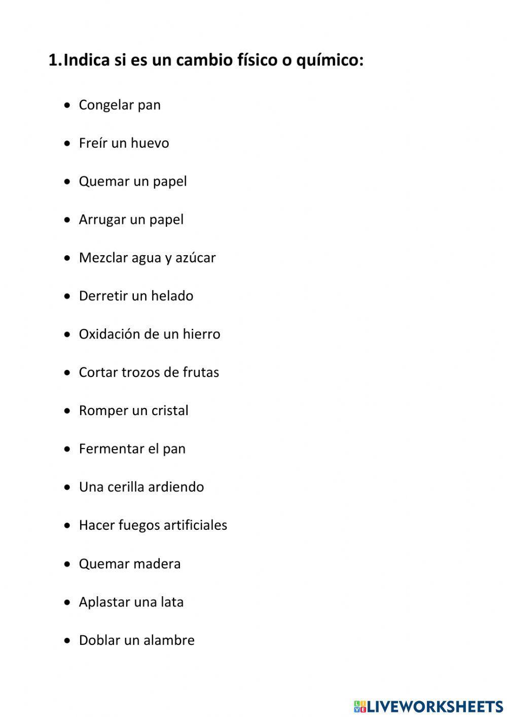 Cambios físicos o químicos