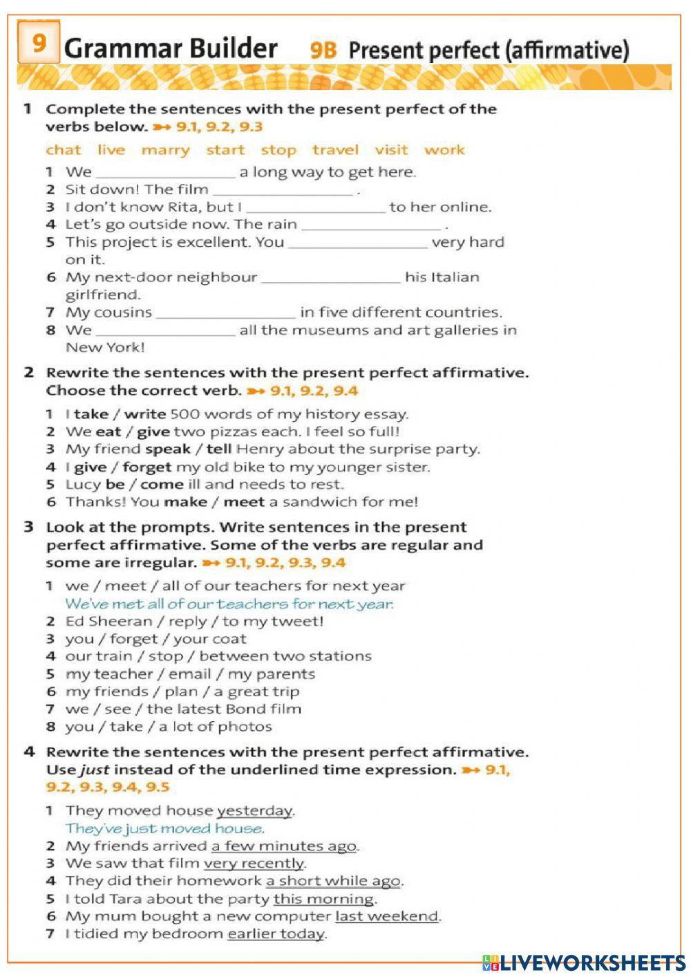 Solutions elementary 3r edition.  Unit 9B grammar exercises