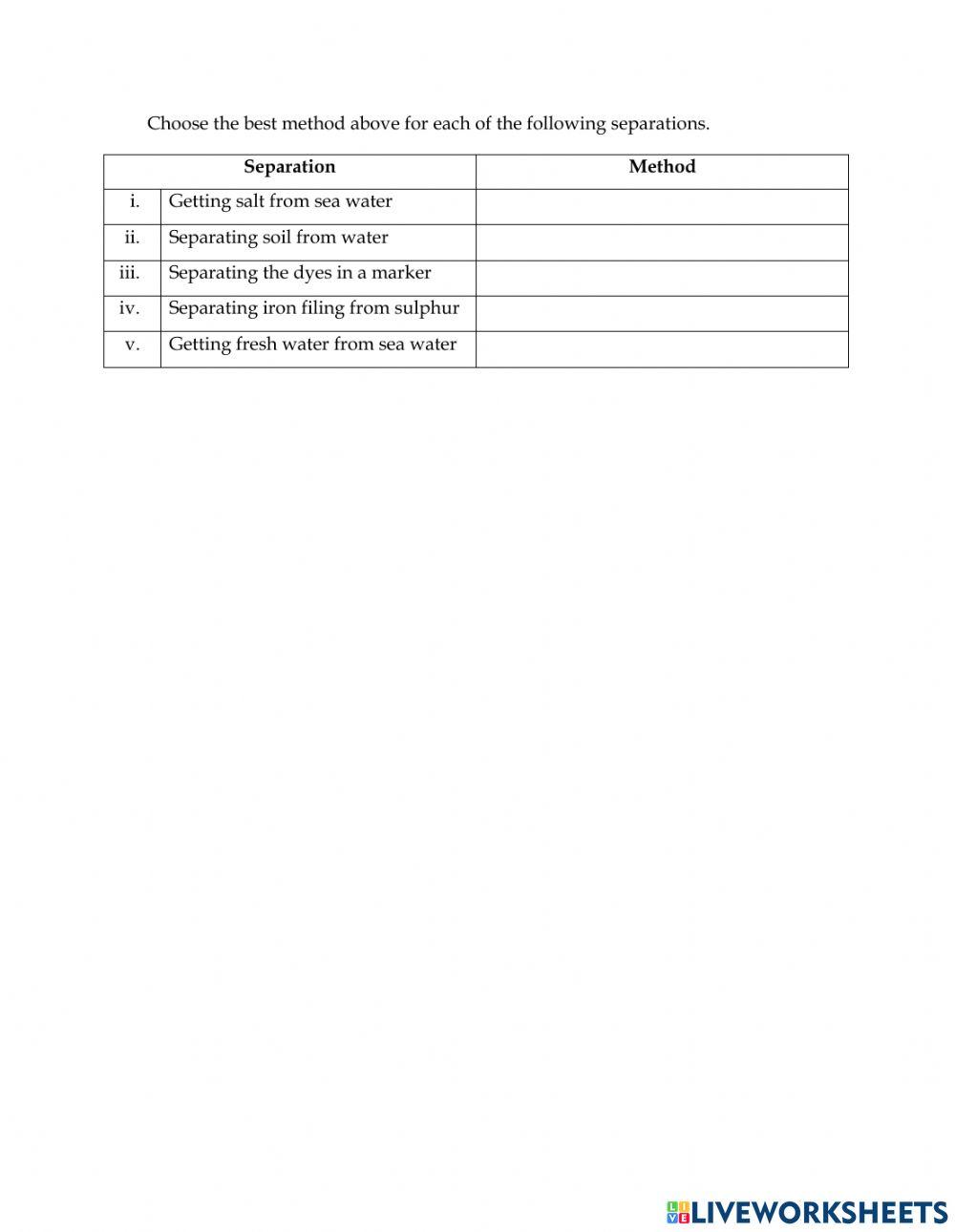 Separation of mixture quiz pp4